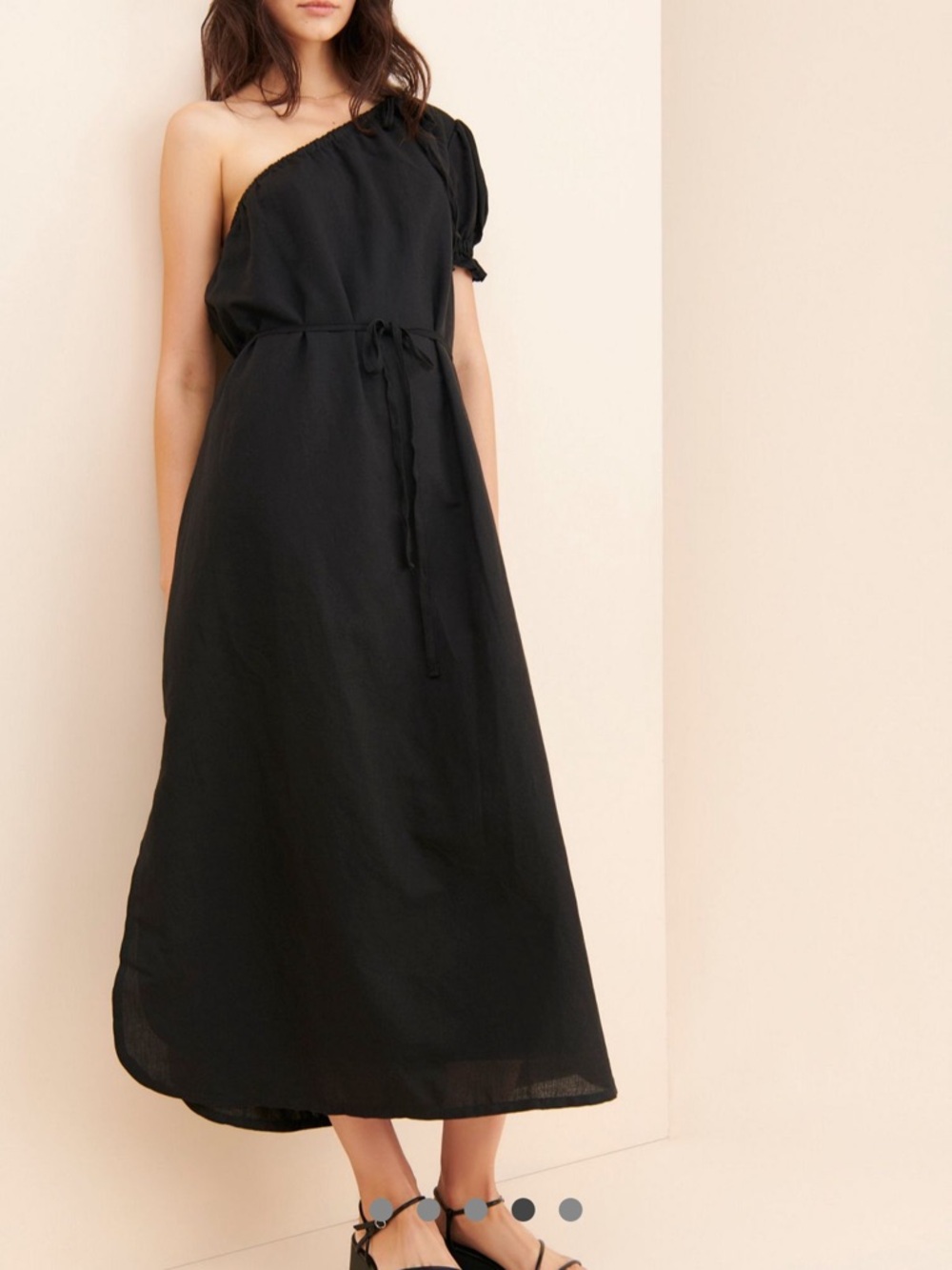 Anthropologie Saint Helena One-Shoulder Black Maxi Dress with Tie Waist Sz S
